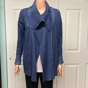 NWOT Poof! Open Cardi dropped shoulder Oversized collar Color:Blue Denim; Size M